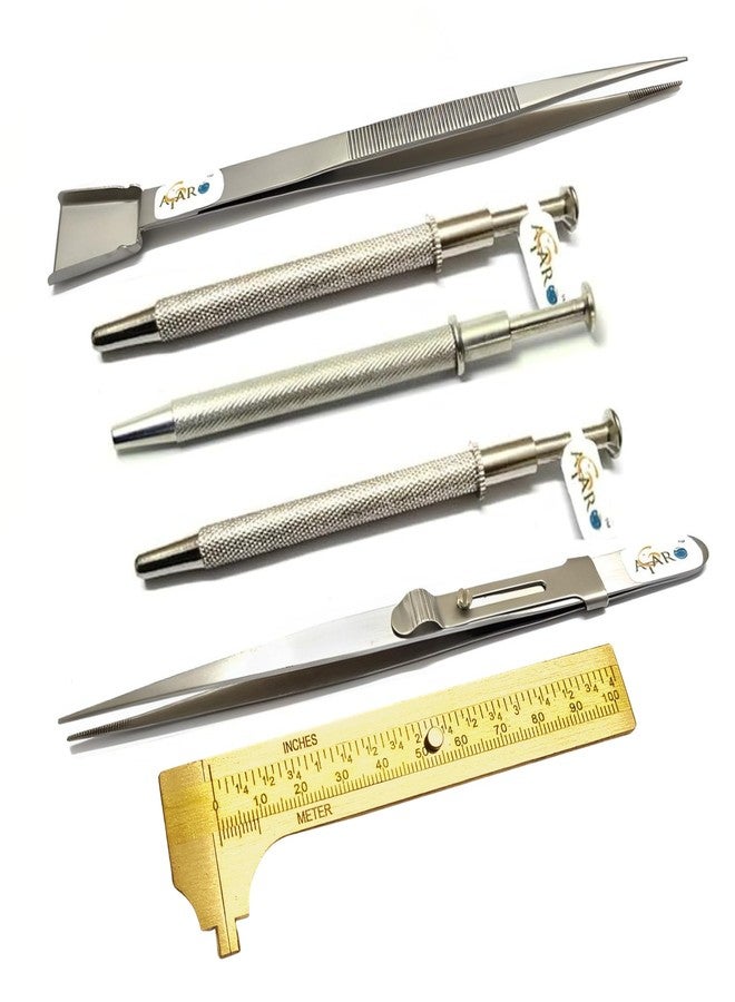 ATAR 6 Pcs Holder Pick-up Gemstone Tool 3,4, 5 Prong Tweezers, Slide Lock & Shovel Tweezer & Vernier Caliper for Diamond, Gems, Stone, Jewellery Tool Tweezers & Measuring Tool - Image 1